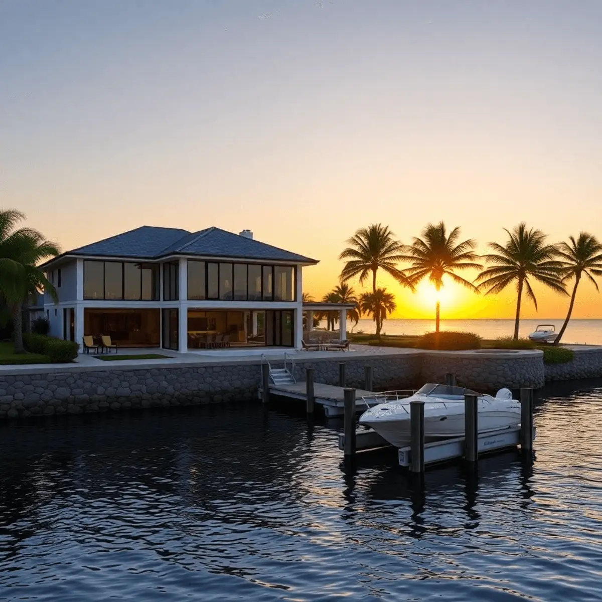 Flood zone requirements shaping an elevated waterfront luxury home in Broward County