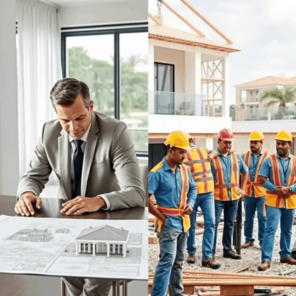 In-house builder teams working on a luxury home project
