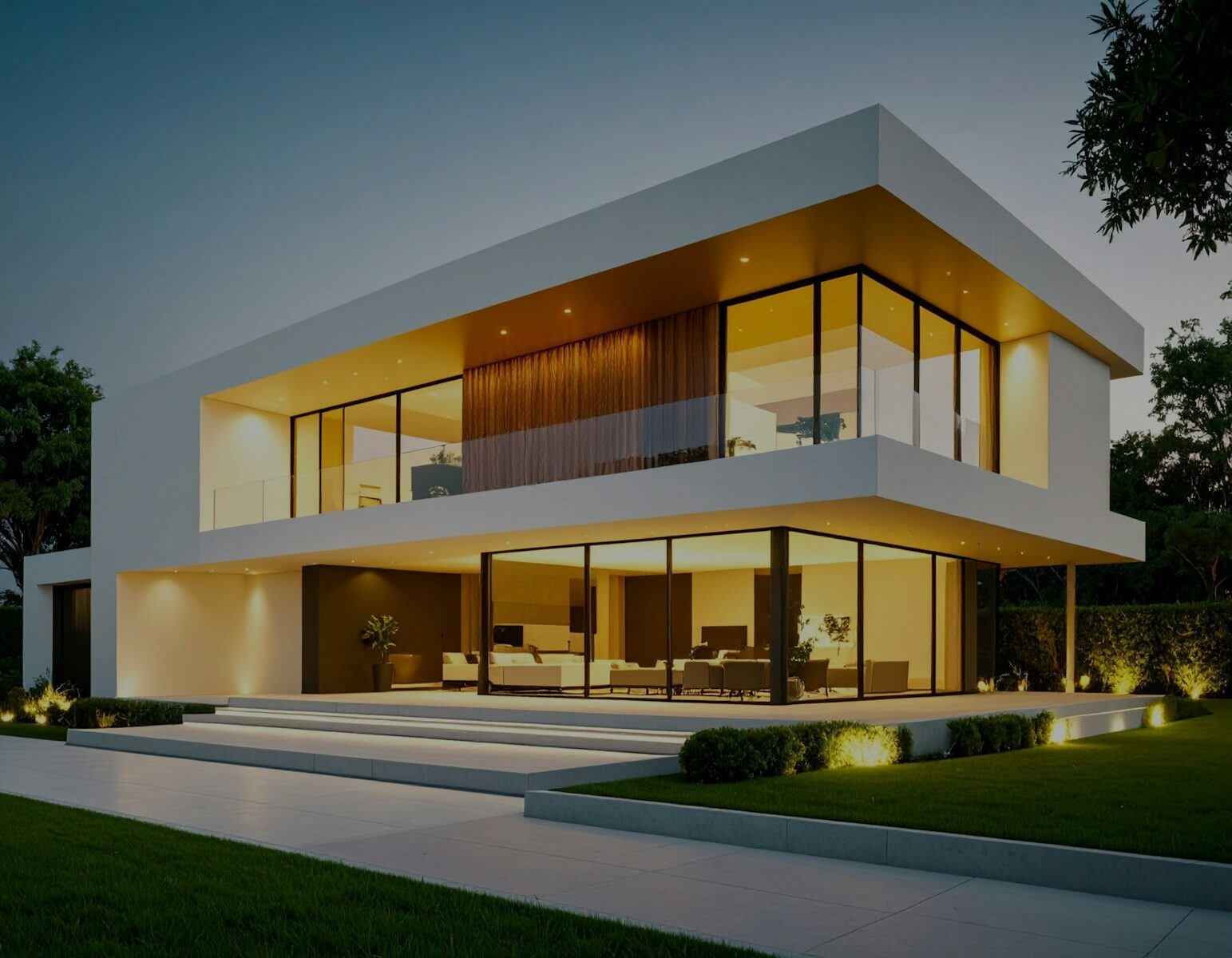 Soft Costs in Luxury Home Construction: The Hidden Budget Killers - 1 Modern house exterior glows with lights.