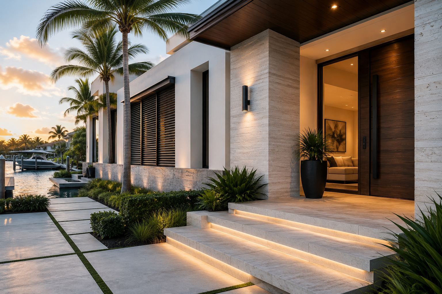 Elevated Foundation & Coastal Home for Flood-Prone Waterfront Properties - 3 Elegant coastal entry with clean lines and durable exterior materials