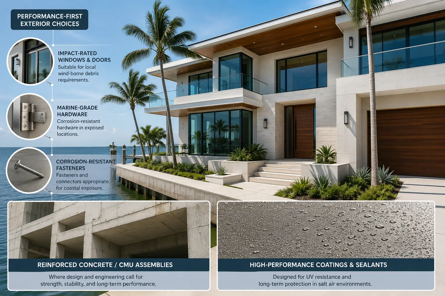 Elevated Foundation & Coastal Home for Flood-Prone Waterfront Properties - 4 Close-up of modern exterior materials designed for coastal durability