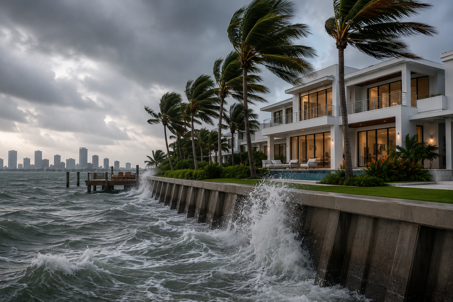 Hurricane-Resistant Seawall Design Standards - 1 Hurricane surge impacting a coastal seawall