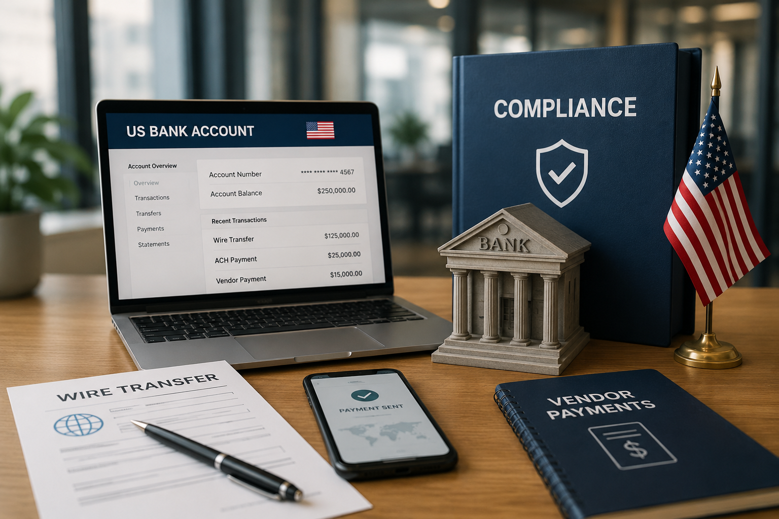 Banking, Financing & Wire Transfer for International Clients - 2 A modern bank building and skyline