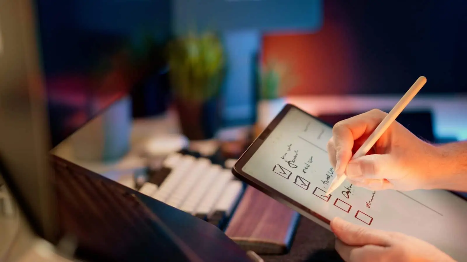 Homeowner reviewing a custom home budget and selections schedule on a tablet