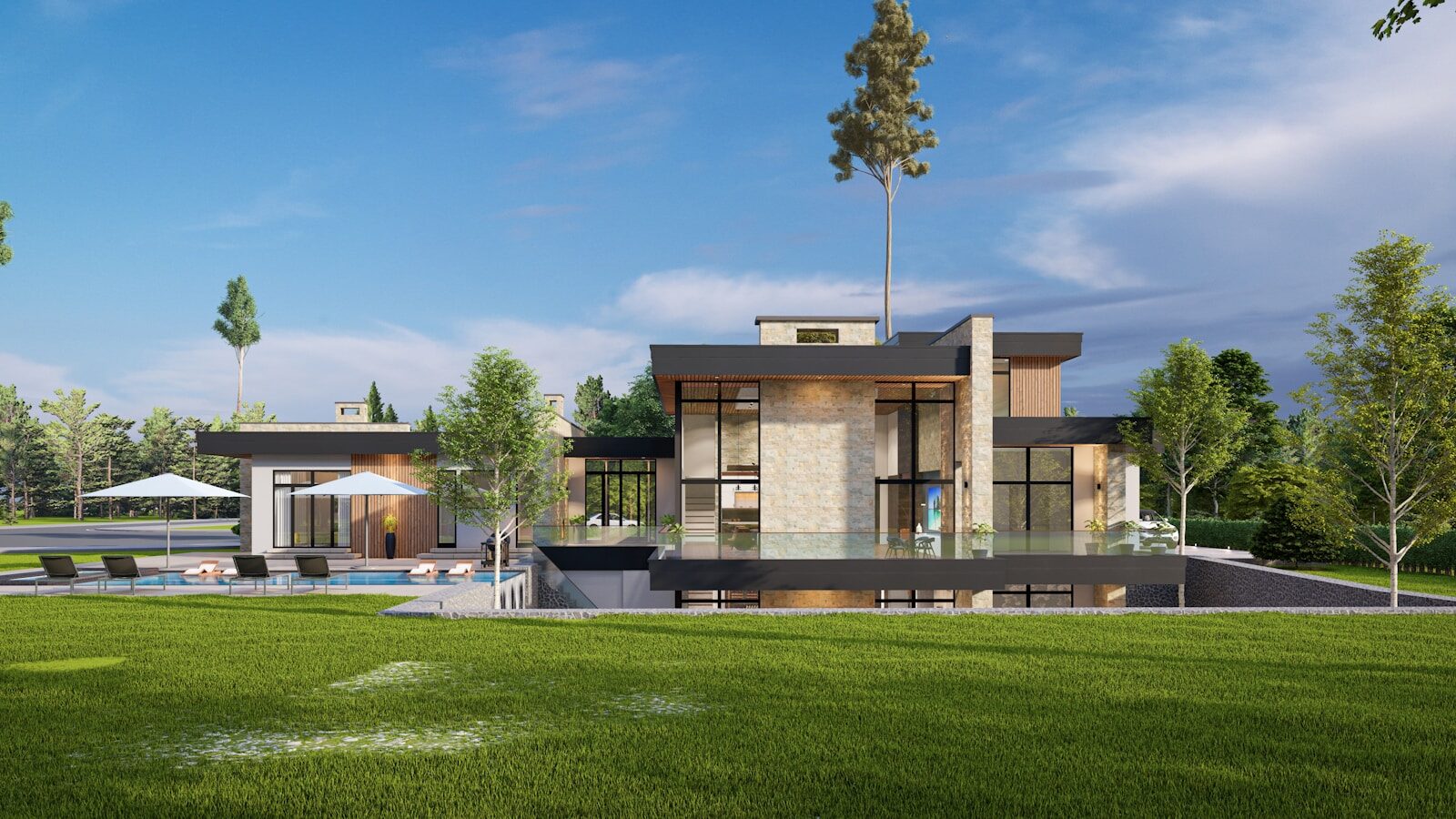 Cost per Square Foot Luxury Homes - 1 a rendering of a modern house with a pool
