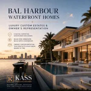 Bal Harbour Waterfront Homes: Kass Construction graphic, luxury custom estates and owner's representation