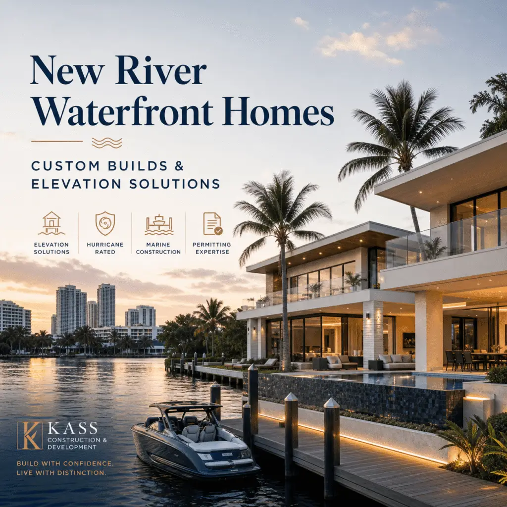 Fort Lauderdale New River Waterfront Homes: Kass Construction graphic, custom builds and elevation solutions