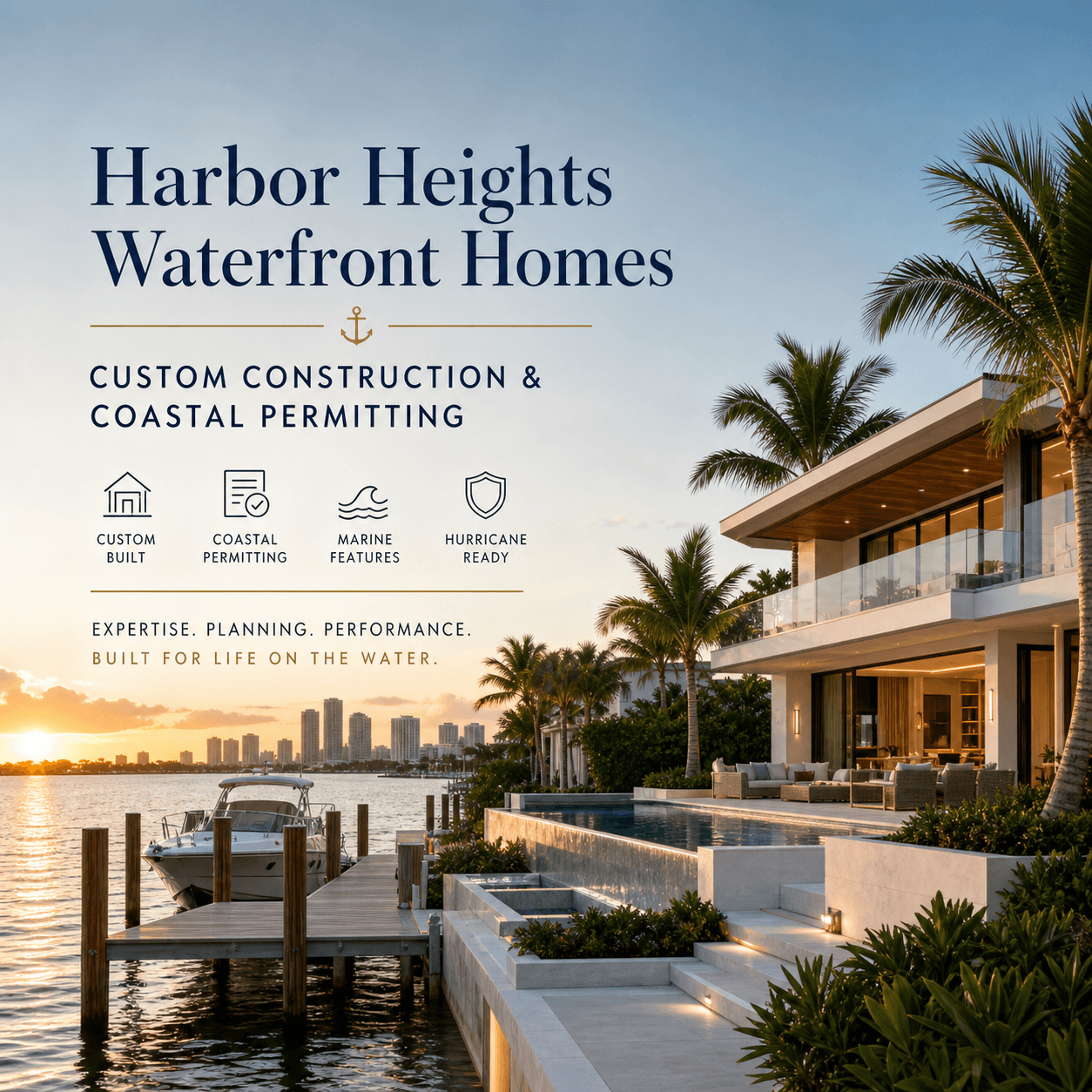 Harbor Heights Waterfront Homes: Coastal Permitting - 1 Harbor Heights waterfront homes graphic: custom construction and coastal permitting in Fort Lauderdale