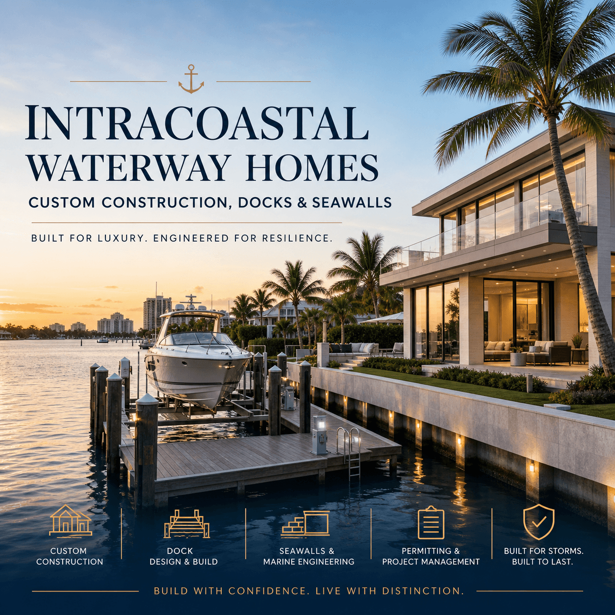 Intracoastal Waterway homes: custom construction, docks, and seawalls