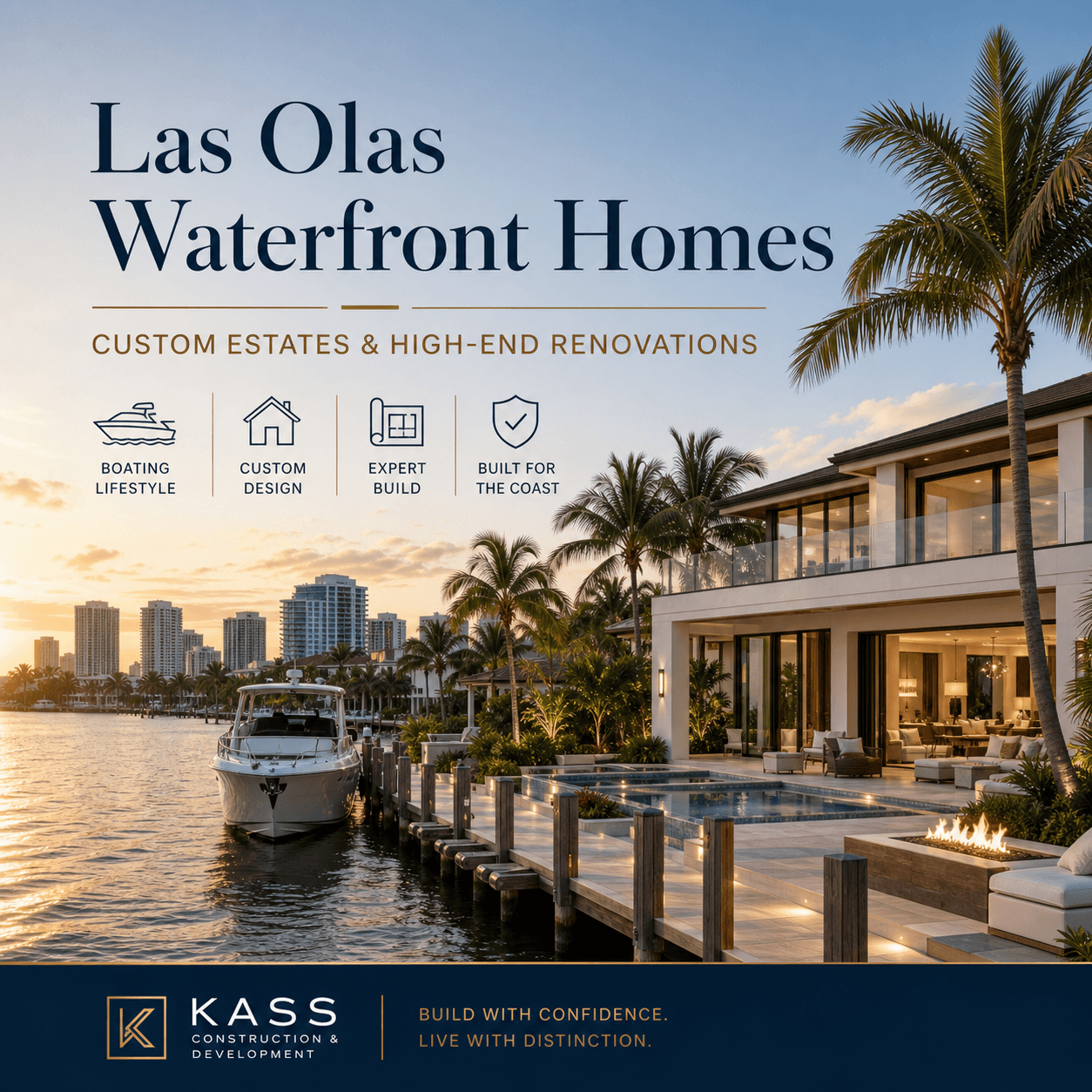 Las Olas waterfront homes graphic: custom estates and high-end renovations in Fort Lauderdale