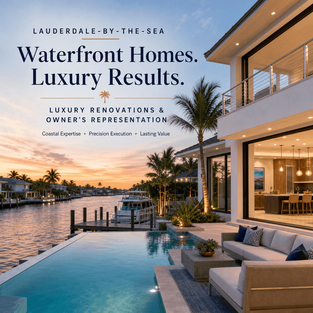 Lauderdale-by-the-Sea waterfront homes graphic: luxury renovations and owner's representation in Broward County