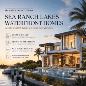 Sea Ranch Lakes Waterfront Homes: Kass Construction graphic, luxury custom builds and design partnerships