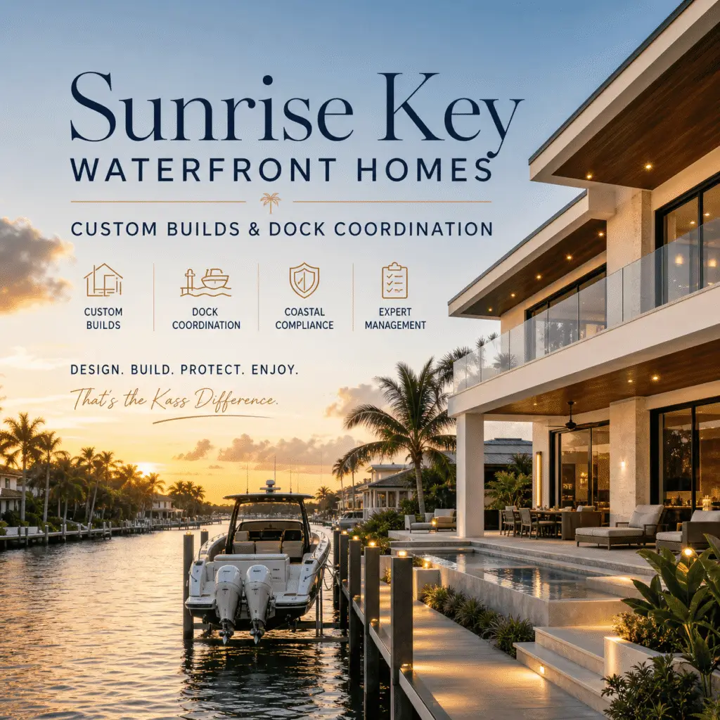 Sunrise Key Waterfront Homes: Kass Construction graphic, custom builds and dock coordination